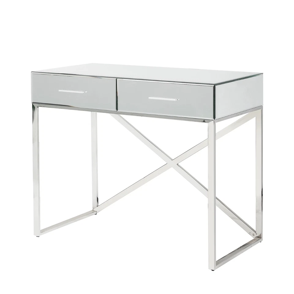 Mirrored Console Table with 2 Drawers X Frame Modern Hallway Table Cross Legs - Image 3 of 4