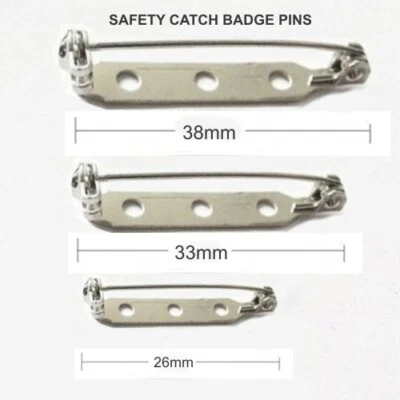 QUALITY SAFETY CATCH STEEL BROOCH BACK PINS 38, 33, 26 & 20mm BAR PIN BADGE CL3 - Image 1 of 4
