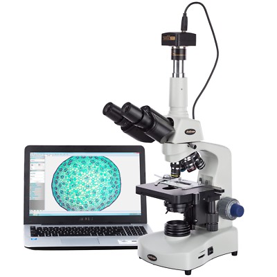 AmScope 40X-2000X 3W LED Siedentopf Trinocular Compound Microscope +1.3MP Camera