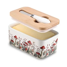Ceramic Mushroom Butter Dish with Lid and Knife, Cute Butter Dish for Counter...