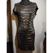 Forever 21 Women’s S Black/Gold Striped Sequin Bodycon Mini Dress Mesh
