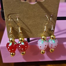 Red White / Pink Red Strawberry Shape Dangle Earrings Fruits Theme Hook Closure