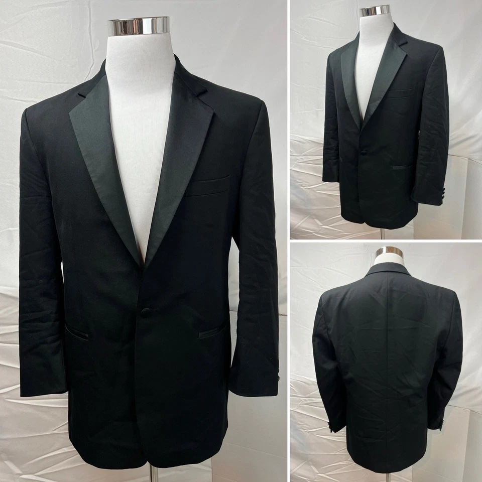 Chaqueta Blazer Stanley Blacker 41R Para Hombre Negra Lana Esmoquin Solapa Satinada De Colección Foto 3 de 4