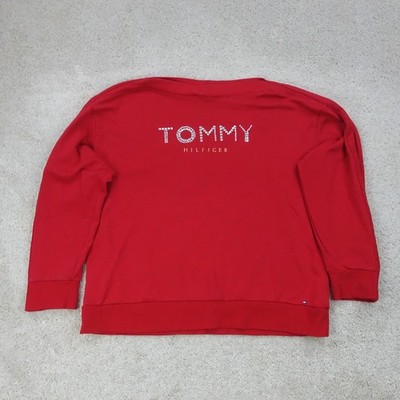Tommy Hilfiger Sweatshirt Damen Extra Large Rot Strass Spellout Logo Preppy