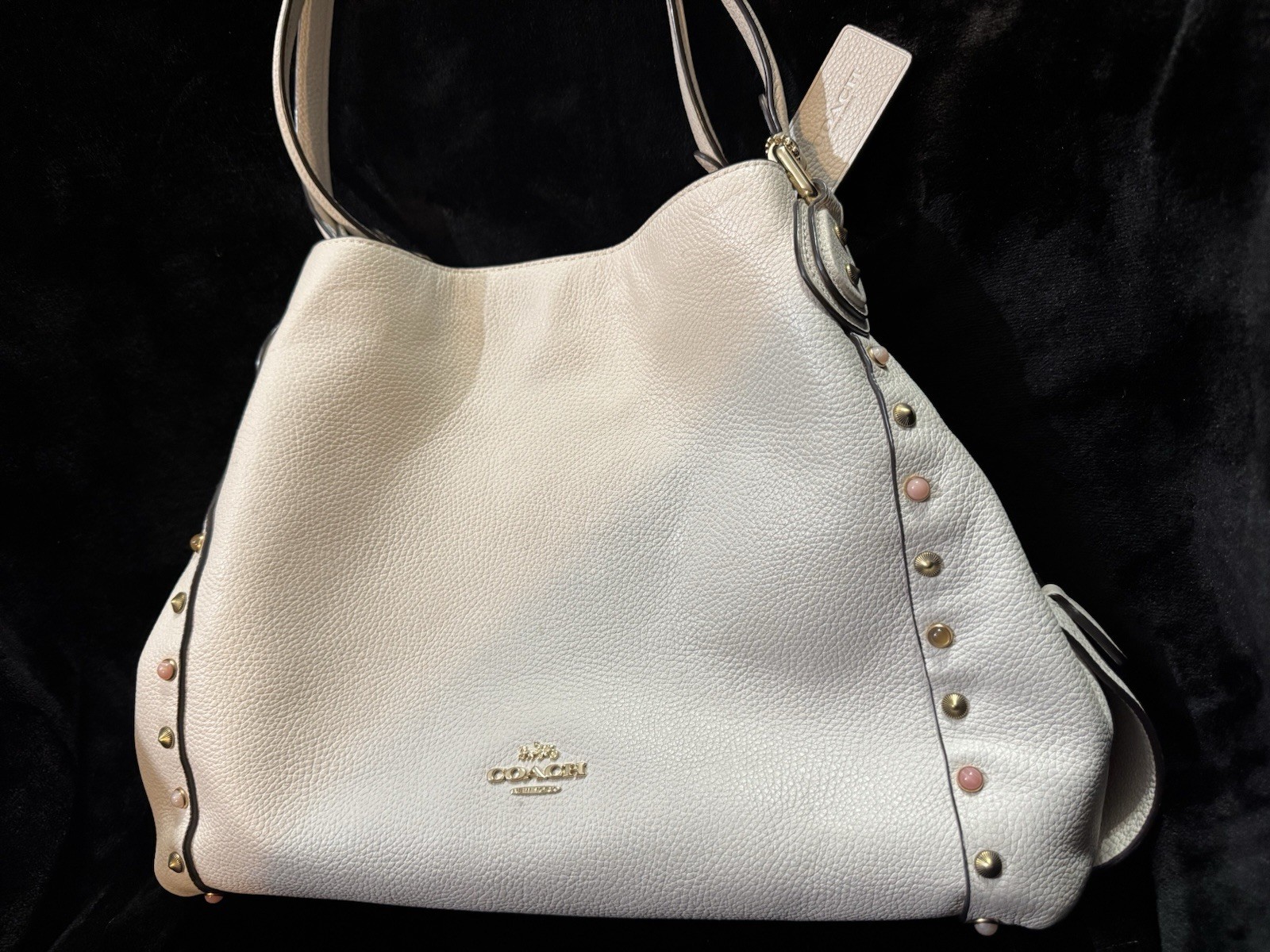 Coach White Pebbled Leather Studded Edie 31 Shoulder Bag EUC
