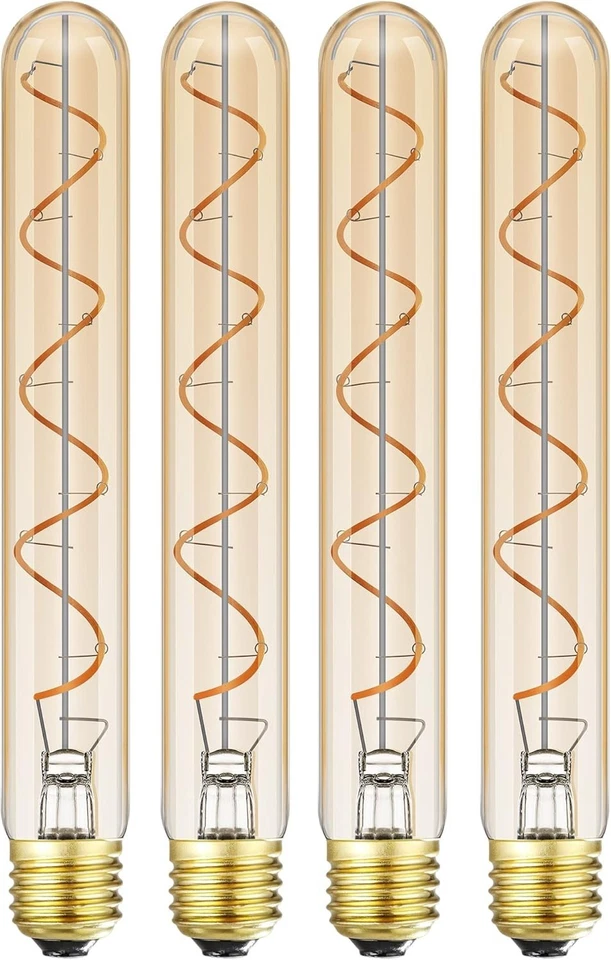 8.9in Vintage Edison T10 LED Bulbs - Dimmable Warm White Amber Glass, Pack of 4 - Image 3 of 4