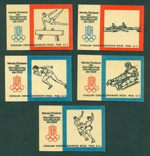 Etykiety na pudełka zapałek NRD 1968 Towarzystwo Olimpijskie