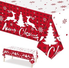 Winter Christmas Tablecloths - 2-Pack, Winter Themed with Reindeer and Snowflake