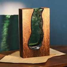 Wood Glass Inlay Vases Farmhouse Wooden Glass Flower Vase Solid Wood Glass