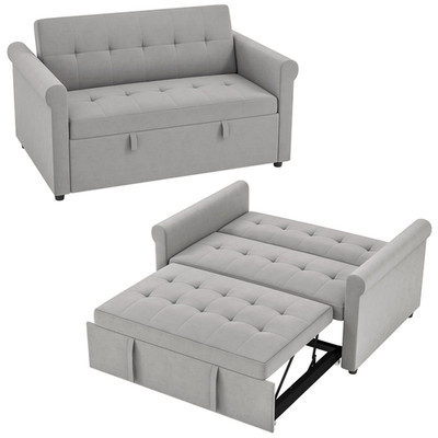 Schlafsofa grau Samt 141x95,5x78cm Zweisitzer wandelbar Schaumstoff Polster getuftet