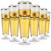 6X Thurn & Taxis Bier Glas Pokalglas BiergläSer 0,4L Pokal Tulpe Goldrand