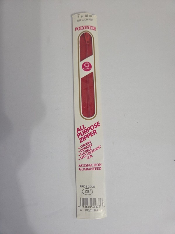 Coates 7in Atom Red Polyester All Purpose Zipper Z01