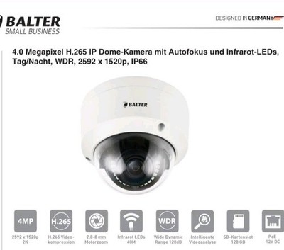 Balter BNR-3108P mit 8 Dome 4 MP  Kameras H.265 PoE Alarm 4K Netzwerk