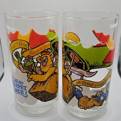 McDonald's The Great Muppet Caper Glasses 1981 Multicolor Kermit Fozzie Gonzo