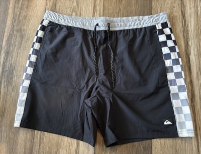 Men s Quicksilver XL Swim Trunk Swimsuit Drawstring Short Black And Checker