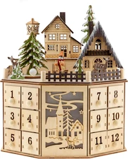 Wooden Christmas Advent Calendar, Countdown to Christmas, LED Holiday Decoration