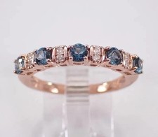 Round Cut Simulated London Blue Topaz Wedding Band Ring In 14k Rose Gold Plated