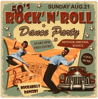 Deko Blechschild Rock'n'roll Dance Party Rockabilly 30x30 Vintage Metall Schild