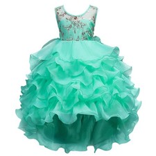 Girls Vintage Ruffle Lace Tulle Flower Girl Dresses Junior Bridesmaid Bow Pri...