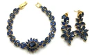 Vintage 18K Gold Plated Blue Sapphire Flower Jewelry Set – Bangle & Earrings