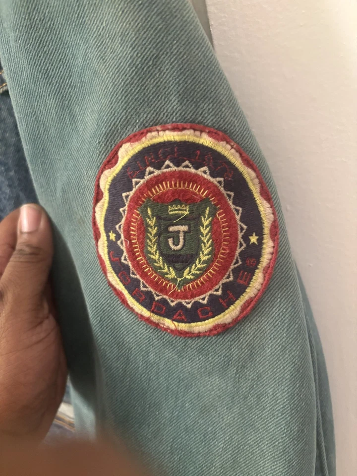 Chaqueta de mezclilla corta JORDACHE de colección de los años 80 para mujer grande bloque de colores parcheada prendedores de colección Foto 3 de 4