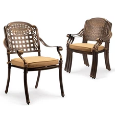 Outdoor Patio Chair 2 PCS Cast Aluminum Stackable Dining Chairs Set with Cushion