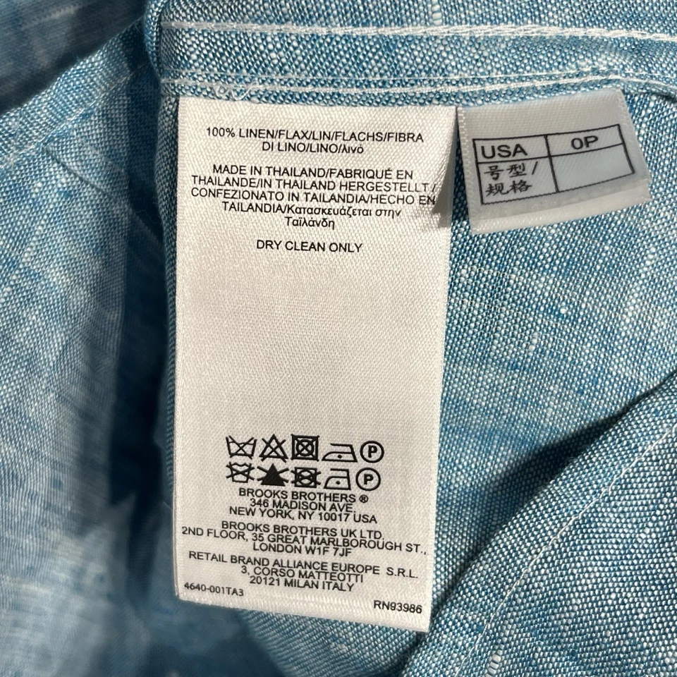 Женская рубашка Brooks Brothers размер 0 миниатюрный топ блузка 100% лен на пуговицах синяя - Изображение 3 из 4
