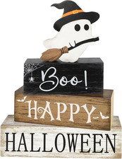 Halloween Table Decorations Indoor, Farmhouse Halloween Cute Ghost Block Decorat