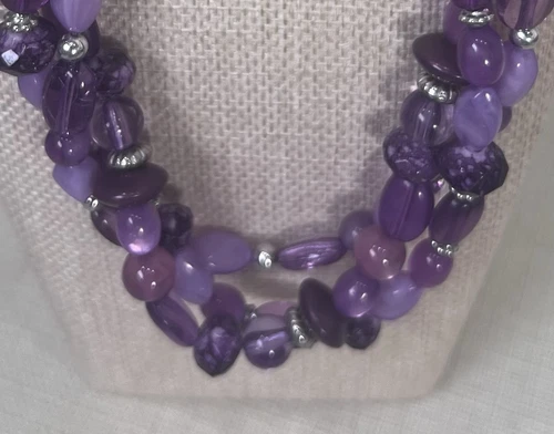 VETEMENTS Collana vintage viola 3 fili perline 18" anni 90 retrò