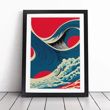 Pop Art Ocean Wave No.1 Framed Canvas Wall Art Print Poster Picture, Home Decor