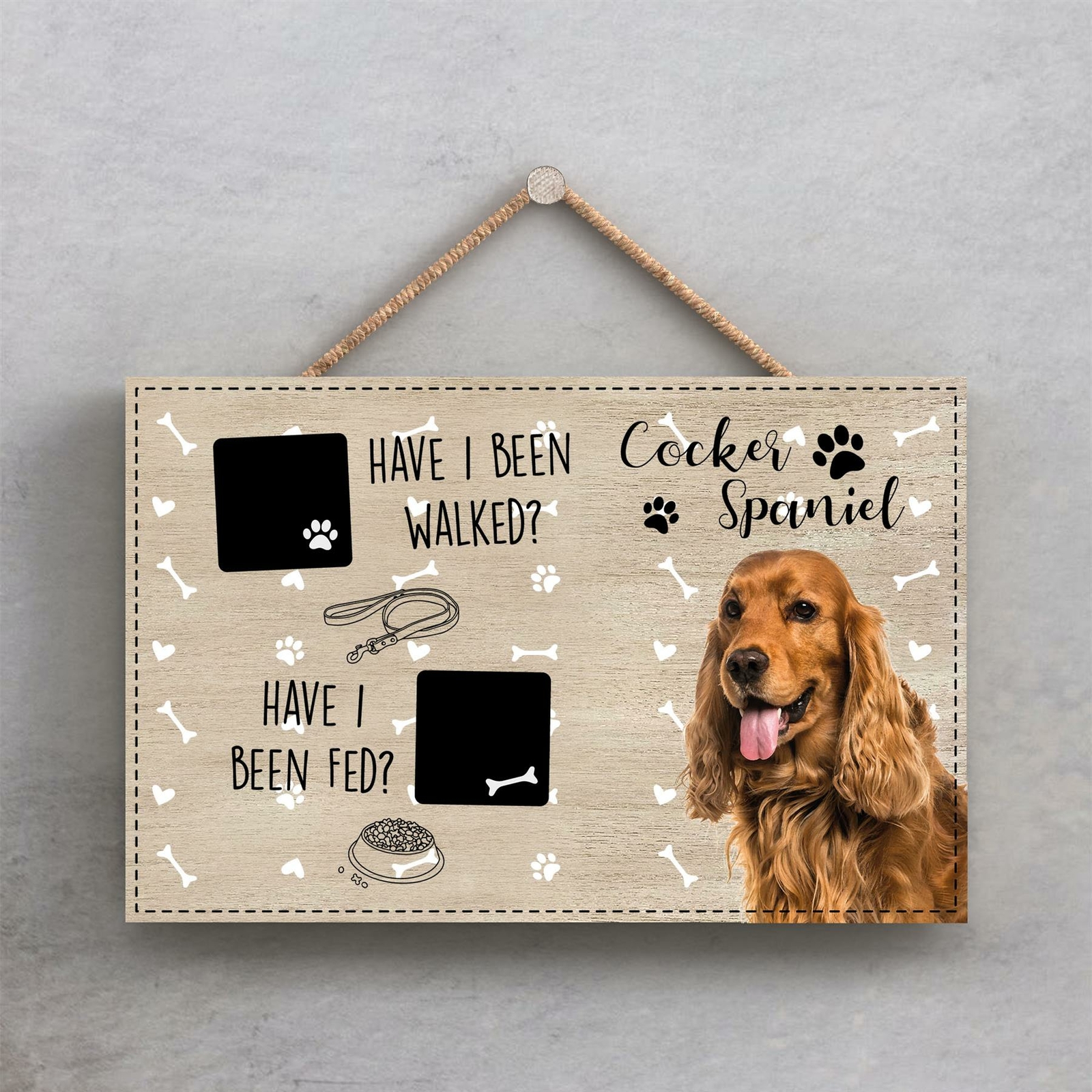 Pets & Paws - Rope Plaque Cocker Spaniel Walked and Fed