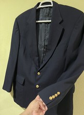 Lands End Men 43R 100 Wool Blazer Dark Navy Blue Gold Two Button Vented USA i