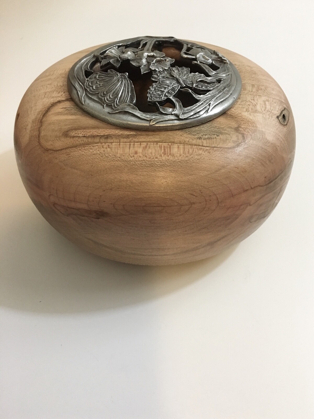 Wood Potpourri Bowl Rawcliffe Butterfly Pewter Lid eBay