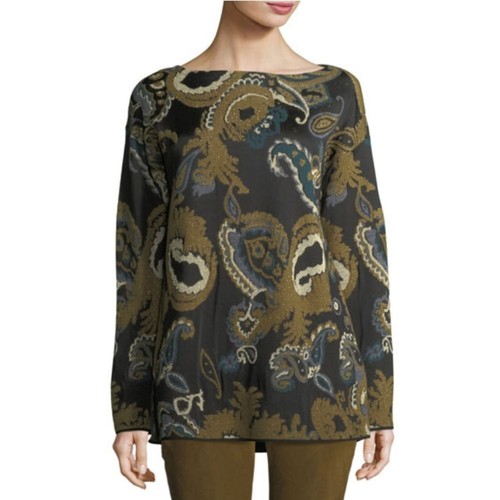 Lafayette 148 New York BateauNeck Merino Paisley Jacquard Size Large