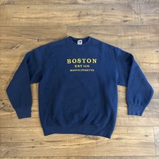 VINTAGE Boston Crewneck Sweatshirt Blue Massachusetts 90s Men  s XL