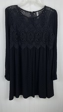 Xhilaration Womens size Large Split Sleeves Lace Black Shift  Dress