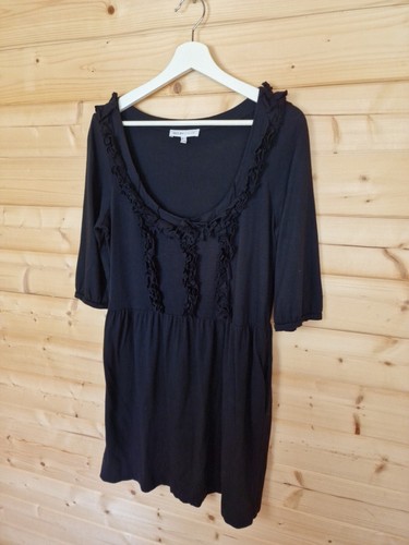 See By Chloe Tunic Dress 3/4 Sleeve Black Ruffles UK 8 Pockets Modal Cotton Top - Picture 8 of 13