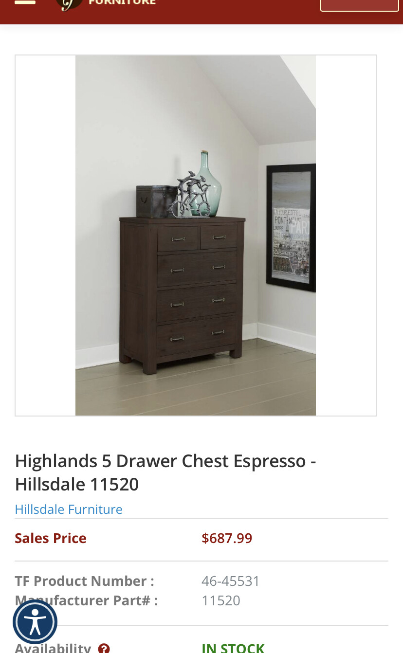 Hillsdale dresser eBay