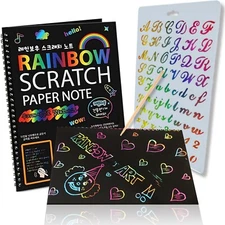 Rainbow Scratch Art Paper Book for Kids and Adults with ABC Stencil