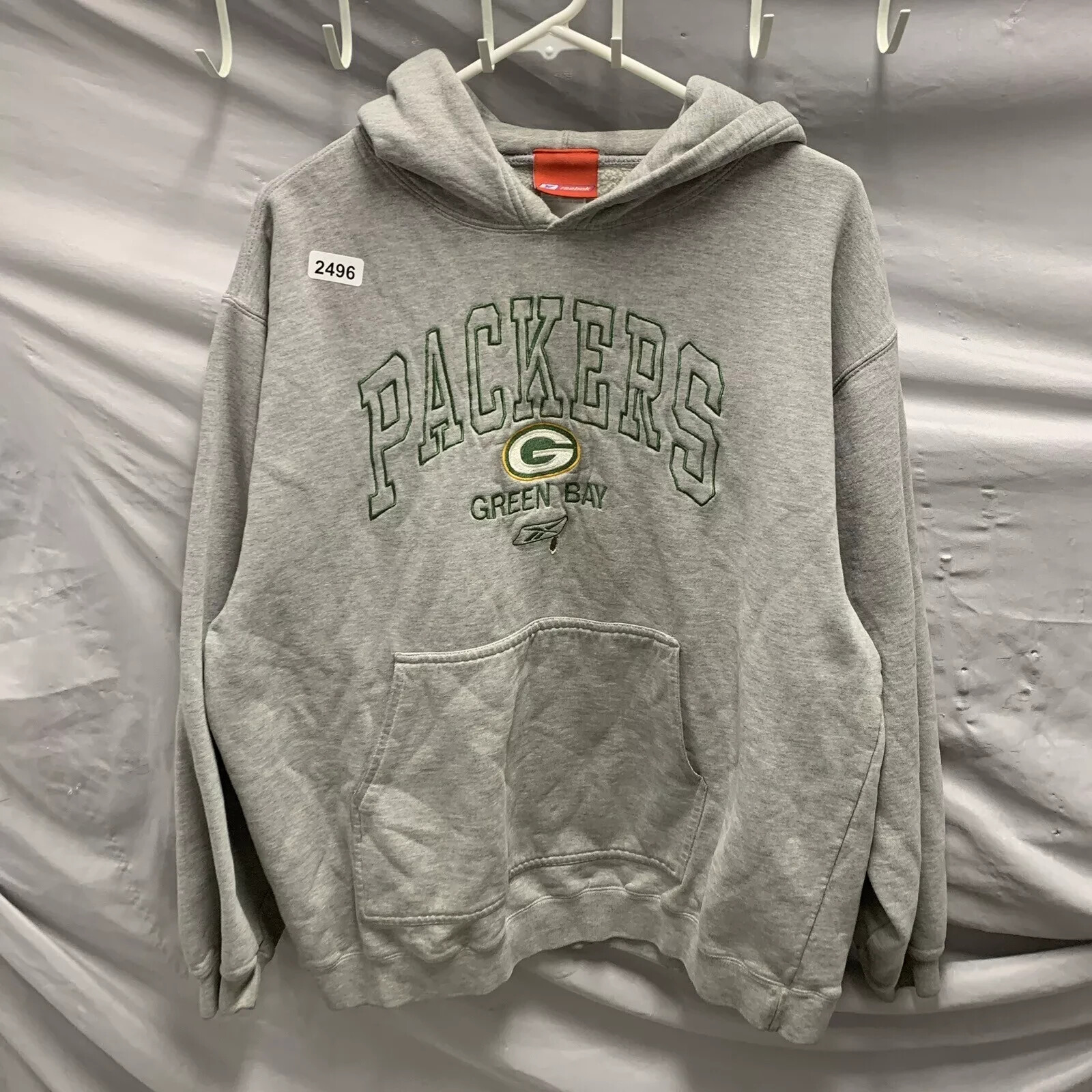 GreenBay Packers Hoodie Adult Large Grey Long Sleeve Embroidered Reebok Men’s