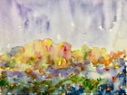 Colorful Trees, Mountains, Serene Watercolor Original, ABSTRACT, LANDSCAPE