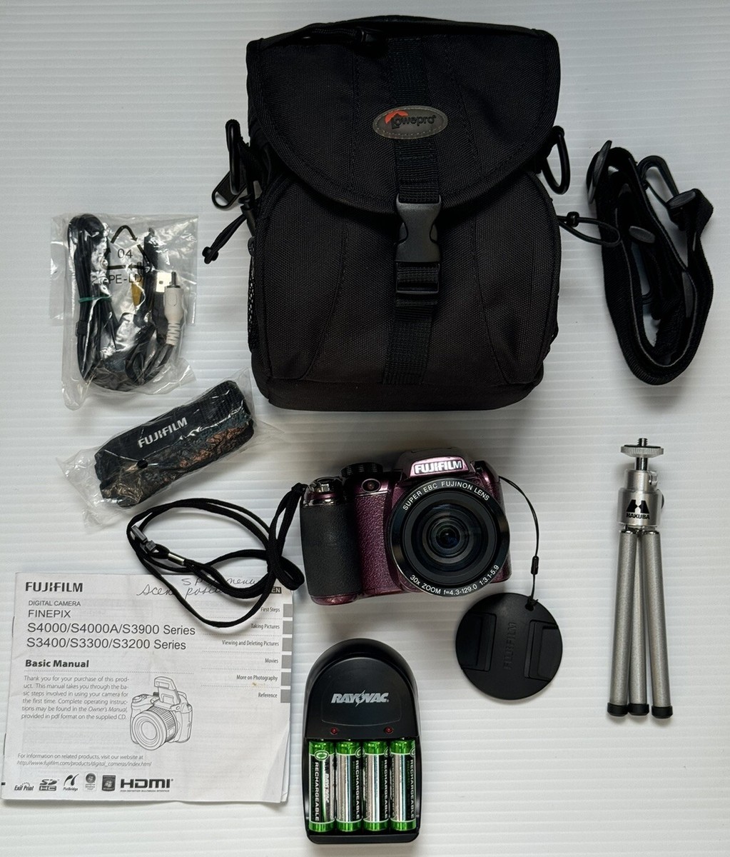 📸FUGIFILM FinePix S4080 Digital Camera 14MP Purple 4Gb Card Case Battery  Tripod