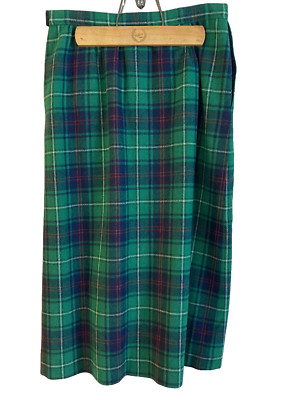 Vintage PENDLETON  Green Plaid TARTAN MACNEIL  100% Wool Skirt SMall 28'' waist