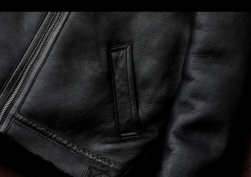 RAF B3 Bomber Jacket for Men - 100percent Real Leather Aviator Flying Shearling Fur image 8