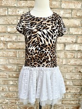 Girls Cheetah Print Dress with Ivory Lace Tutu Skirt Size 8