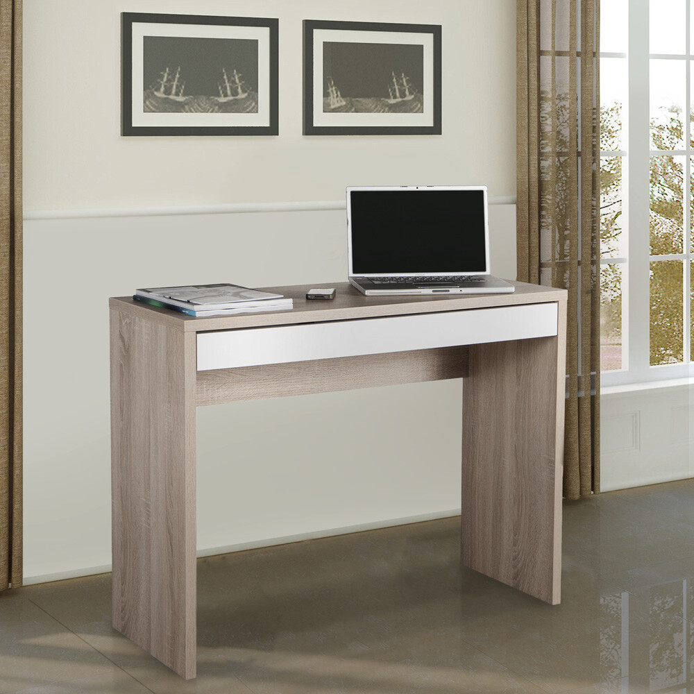 Escritorio rectangular de roble con cajón blanco 100x40cm Astra