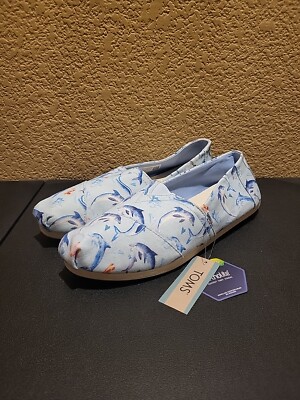 TOMS Comfy Alpargata Dolphins Blue Slip-On Shoes Women's Size 11 NWOB