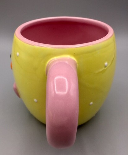 2 Yellow Chick Mugs With White Polka Dots Pink and Blue Bow Ties EASTER Nice - Picture 5 of 12