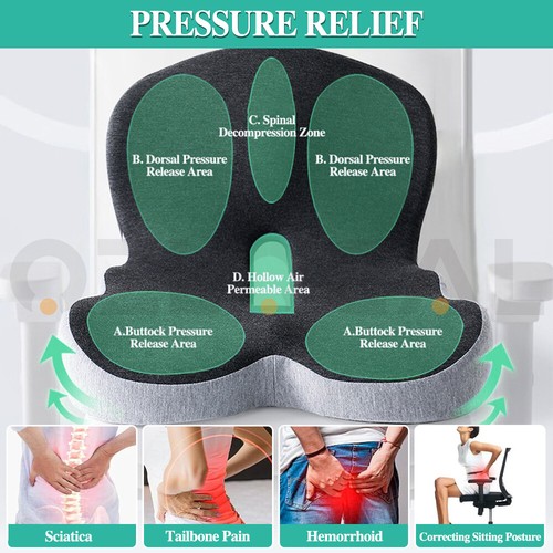 Memory Foam Seat Back Cushion Ergonomic Back and Lumbar Support Sciatica Relief - Picture 7 of 15