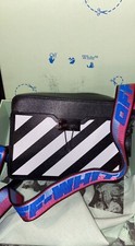 Off White Binder Clip Flap Bag Striped Leather Mini Black
